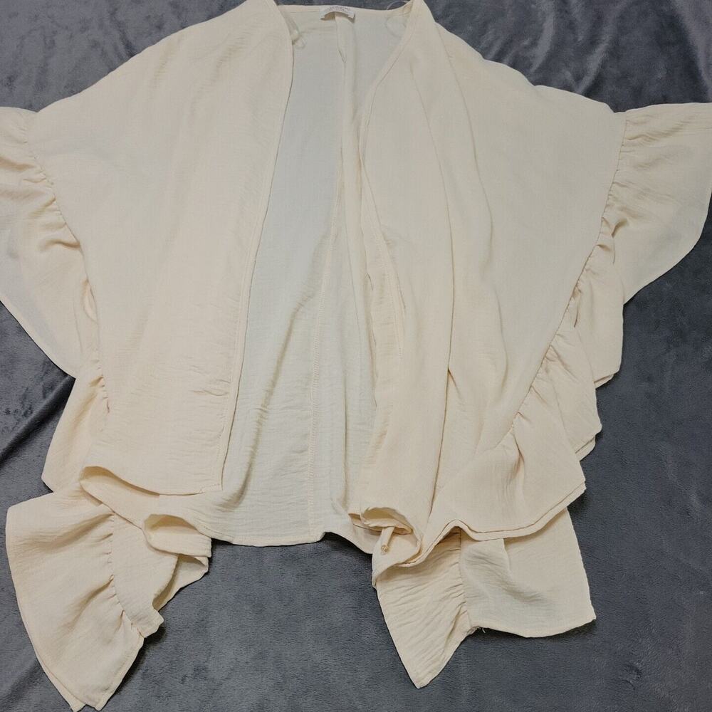 Fantastic Fawn Kimono Womens Large Pale Yellow Fly-Away Ruffle Boho Wear Art Top